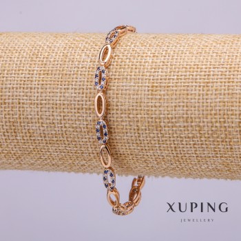 Xuping bracelet with white and blue stones, 4 mm thickness, 19 cm length, gold-plated