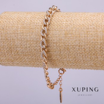 Браслет Xuping з білими каменями, товщина 9мм, довжина 18-20см позолота з подовжувальним ланкою