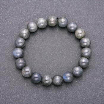 Bracelet with Natural Labradorite on Elastic Cord, Smooth Bead, Diameter 10(±)mm, Length 18 cm