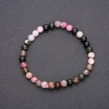 Bracelet with natural tourmaline on elastic cord, smooth beads, diameter 6(±)mm, circumference 18 cm