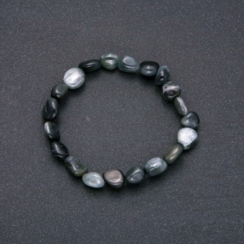 Bracelet made of natural Hawk's Eye stone on elastic cord, faceted, 10x12 mm diameter (±), 18 cm circumference