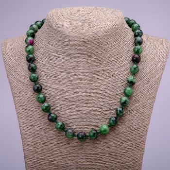Zoisite natural stone necklace with smooth bead, diameter about 10 mm, length 45 cm