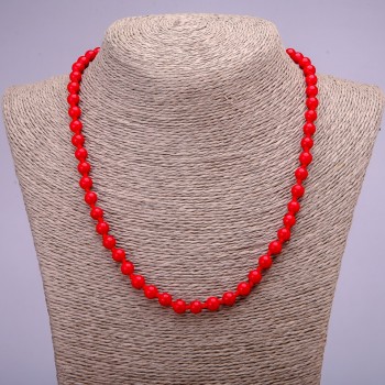 Coral Necklace - Pressed Smooth Bead, 6 mm Diameter, 45 cm Length