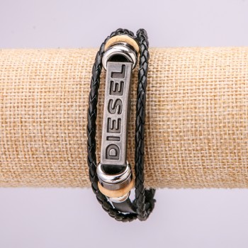 DIESTL bracelet with metal insert, length 19–21 cm, thickness 14 mm, eco-leather, black, metal button clasp