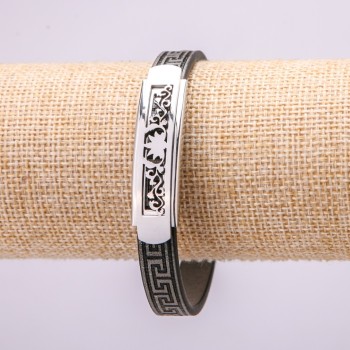 Bracelet with metal inlays, 21 cm long, 10 mm thick, rubber, gray color, with clasp