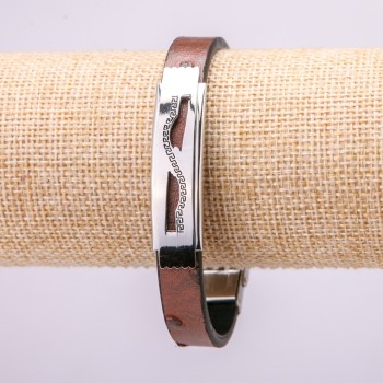 Bracelet with metal inlay, length 21 cm, thickness 10 mm, brown eco-leather, with clasp