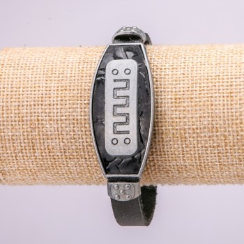 Bracelet with metal inserts, length 21 cm, thickness 20 mm, eco-leather, color black, with a clasp