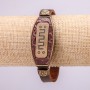 Bracelet with metal inlays, length 16–24 cm, thickness 20 mm, eco leather, brown strap