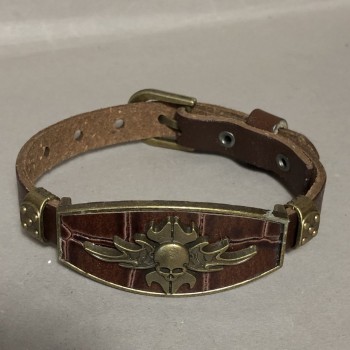 Браслет з металевими вставками, довжина 16-24см, товщина 20мм еко шкіра колір коричневий на ремінці