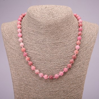 Natural stone Rhodochrosite necklace with smooth beads, diameter 8(±)mm, length 45 cm
