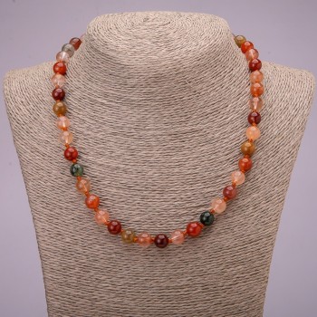 Beaded Necklace from Natural Rutile Quartz - Assorted Smooth Beads, 8 mm Diameter, 45 cm Long
