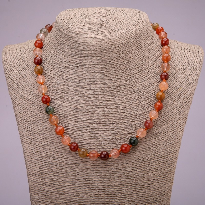 Beaded Necklace from Natural Rutile Quartz - Assorted Smooth Beads, 8 mm Diameter, 45 cm Long