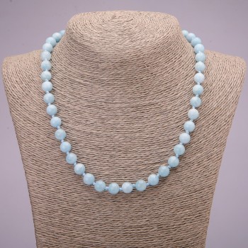 Aquamarine natural gemstone necklace with smooth beads, 8 mm diameter, 45 cm long