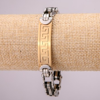 Metal bracelet made of stainless steel with a clasp, 12 mm thick, 21 cm long, metal color silver with gold