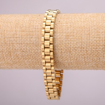 Gold-tone stainless steel bracelet with clasp, 10 mm thick, 21 cm long