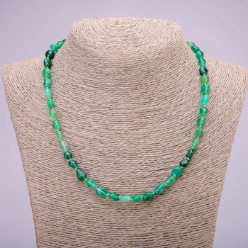 Necklace with natural green agate, faceted, bead diameter 7×9 mm (±), length 48 cm