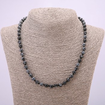 Necklace made of Snowflake Obsidian 'Apache Tears' with a smooth bead, diameter 6(±)mm, length 48 cm