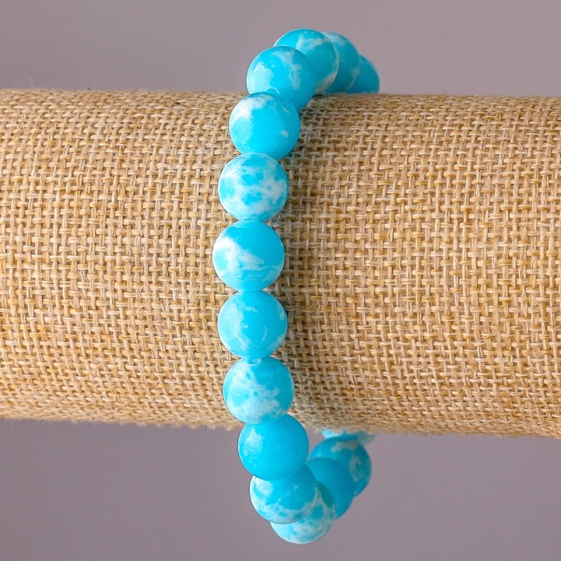 Synthetic Larimar Bracelet with Acrylic Beads on Elastic Cord, Smooth Beads, 10 mm Diameter, 18 cm Circumference
