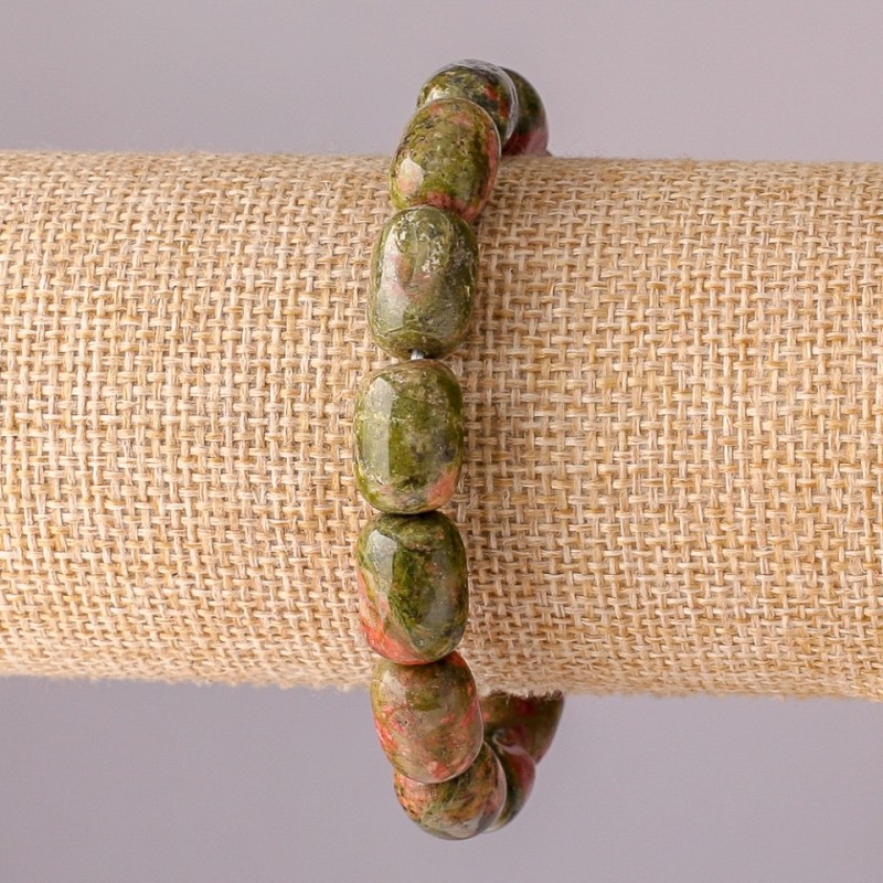 Heliotrope Jasper Bracelet with Barrel Beads on Elastic, 10x14 mm, Circumference 18 cm