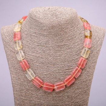 Natural chalcedony necklace with rectangular beads, 13×18 mm, length 48 cm