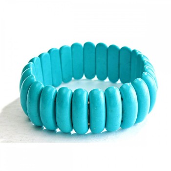 Elastic Turquoise Bracelet (Synthetic) Smooth Rectangle, 21×10 mm