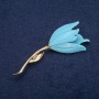 Flower Brooch with Blue Enamel, Golden Metal 30x72mm