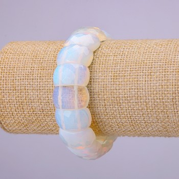 Elastic Moonstone bracelet with a faceted link, 20×12 mm diameter, 18 cm length