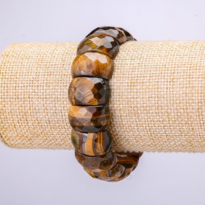 Elastic bracelet with a faceted Tiger's Eye link, 20x13 mm diameter, 18 cm circumference
