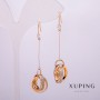 Xuping Earrings 18K Gold Plating with Central Stone and White Rhinestones, Length 58 mm +