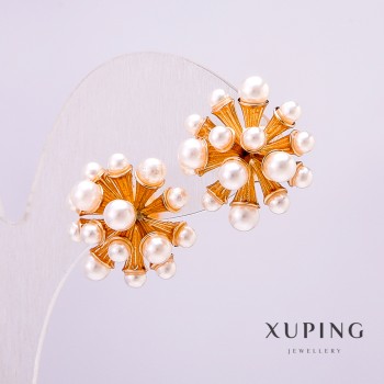 Xuping Earrings with 18K Gold Plating and Mallorca Pearls, 19x20mm+