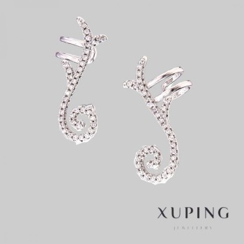 Xuping Rhodium-Plated Ear Cuffs with White Crystals, 24 mm length +