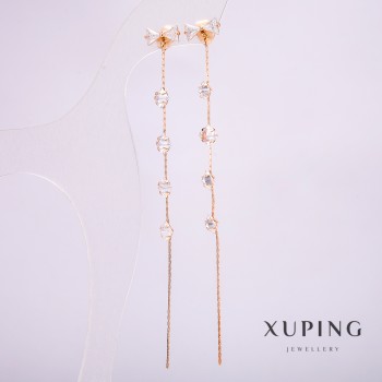 Earrings Xuping 18k Gold Plating with White Stones, diameter 5 mm, length 109 mm +