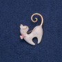 Cat Brooch with Pink Bow, Pearl Enamel, Gold-Toned Metal 39×37 mm +