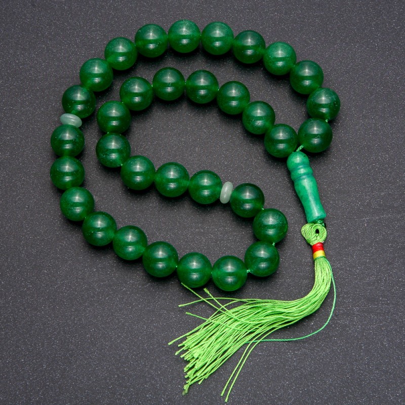 Natural Chrysoprase Prayer Beads, 33 Beads, Smooth Round Beads, 12 mm Diameter, Chrysoprase Inlay