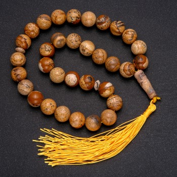 Prayer beads made from Landscape Jasper, 33 beads, smooth round beads, 12 mm diameter ± Landscape Jasper insert