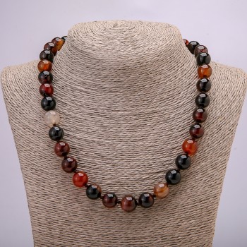 Natural carnelian stone necklace, smooth beads, 12 mm diameter, length 45 cm +