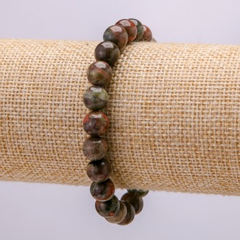 Elastic bracelet with Picasso Jasper natural stone, 18 cm circumference, smooth bead, 8 mm diameter +