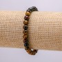 Elastic bracelet with natural stones: Tiger's Eye, Bull's Eye, Hawk's Eye, 18 cm circumference, smooth bead, 6 mm diameter +