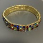 Elastic Rhinestone Bracelet, Gold-tone Metal, Multicolored Rhinestones