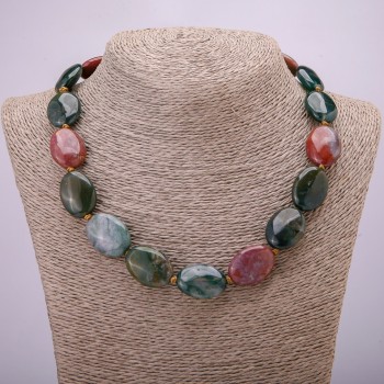 Multicolored Jasper Necklace, Oval 25×18 mm, Length 45 cm ± (with natural imperfections)