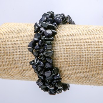 Wide Aventurine Bracelet 'Night of Cairo' (Blue Sand), chip-7 mm, circumference 18 cm, width 2 cm