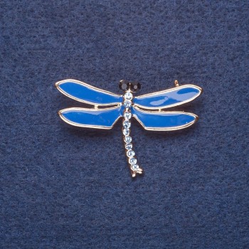 Brooch 'Dragonfly' blue enamel gold-tone metal 4x3 cm