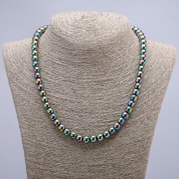 Hematite necklace with gunmetal finish, smooth bead, 8 mm diameter, 45 cm length ±