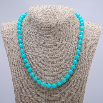 Aquamarine natural gemstone necklace with smooth beads, 8 mm diameter, length 45 cm