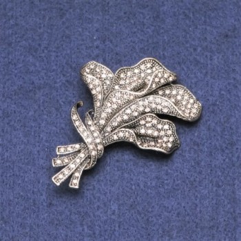 Flower Brooch with Crystals in Silver-Colored Metal 46×64 mm