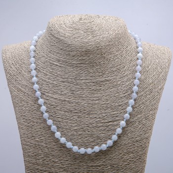 Bead necklace of natural Aquamarine with smooth beads, diameter 6(±)mm, length 46cm+