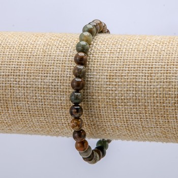 Elastic bracelet with natural green jasper, smooth bead, 6 mm diameter, circumference 18 cm