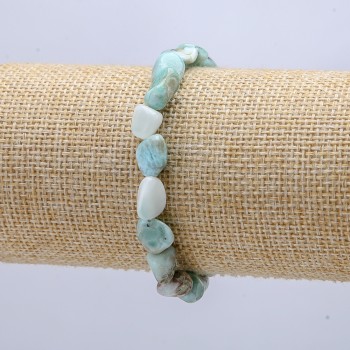 Elastic bracelet with natural Larimar, tumbled, 8x10 mm diameter, 18 cm circumference +