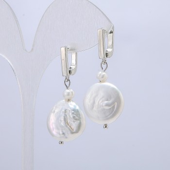 Earrings with natural baroque pearls, diameters 4, 5 and 17 mm, length 38 cm ± with gasoline iridescence