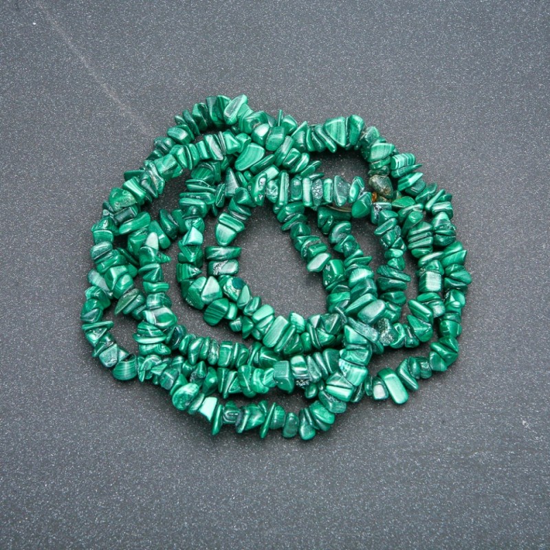 Natural Malachite Chip Bead Thread from 8x4mm +/- to 12x6mm, length 80 cm +